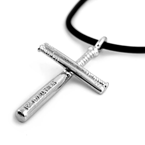 Baseball Bat Cross Necklace Rhodium Metal - Forgiven Jewelry