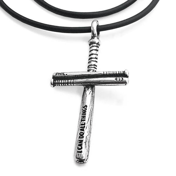 Softball Bat Cross Necklace Silver - Forgiven Jewelry