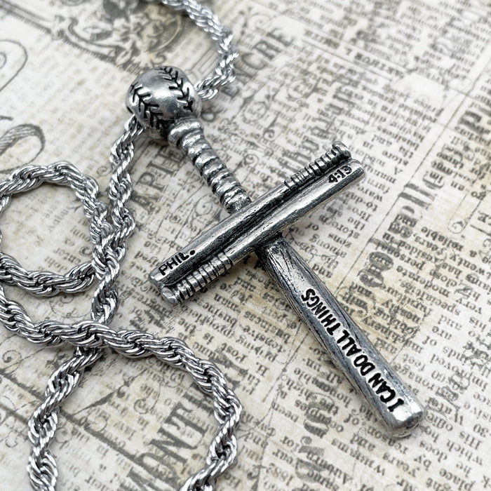 Baseball Bat And Ball Cross Necklace Phil 413 Rope Chain - Forgiven Jewelry