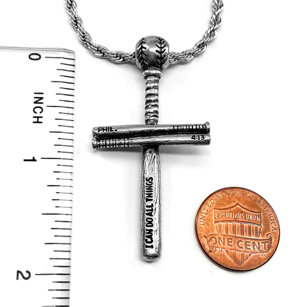 Baseball Bat And Ball Cross Necklace Phil 413 Rope Chain - Forgiven Jewelry