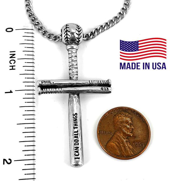 Baseball Bat And Ball Cross On Chain Necklace Phil 413 - Forgiven Jewelry