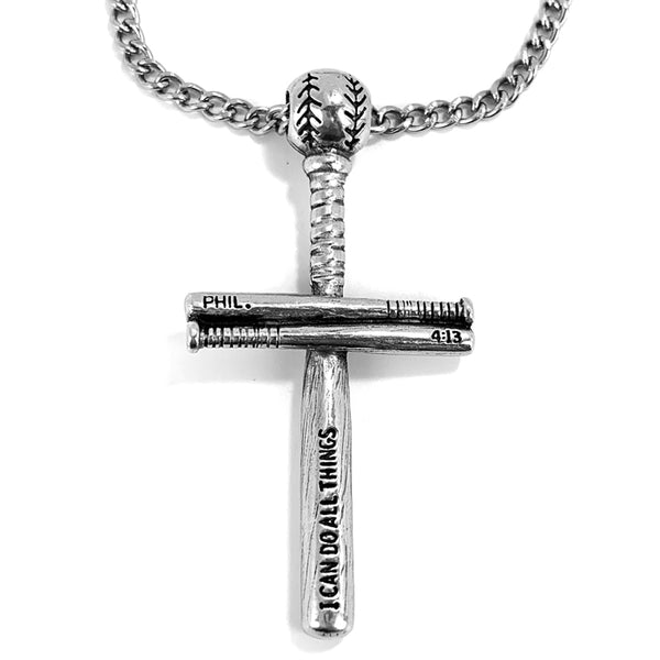 Baseball Bat And Ball Cross On Chain Necklace Phil 413 - Forgiven Jewelry
