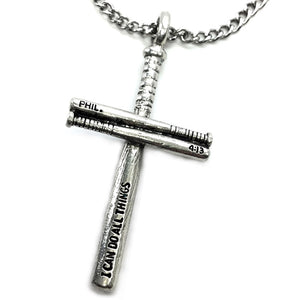 Softball Bat Cross Necklace Pewter on chain - Forgiven Jewelry