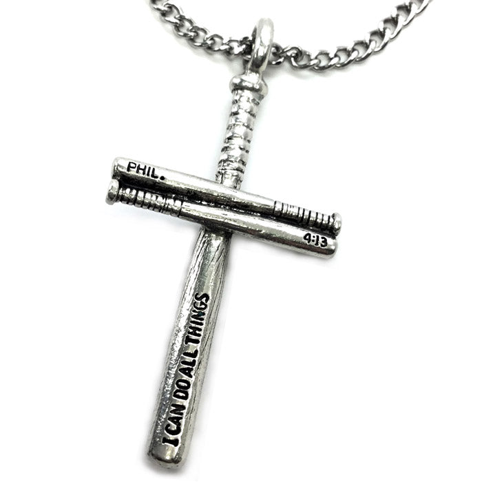 Baseball Bat Cross Necklace Pewter on 18 Inch chain - Forgiven Jewelry