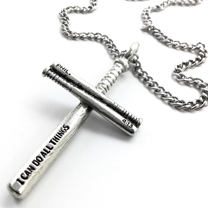 Softball Bat Cross Necklace Pewter on chain - Forgiven Jewelry