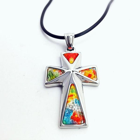 Spectrum Millifiori Triangle Cross Choker - Forgiven Jewelry