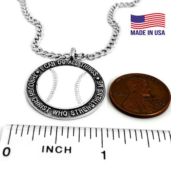 Baseball Necklace Phil 4:13 on 18 Inch Chain - Forgiven Jewelry