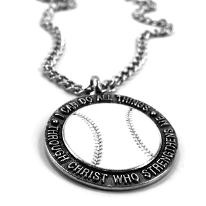 Baseball Necklace Phil 4:13 on Chain - Forgiven Jewelry