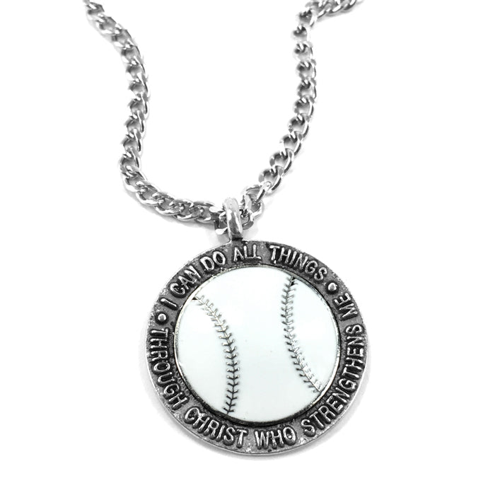 Baseball Necklace Phil 4:13 on Chain - Forgiven Jewelry