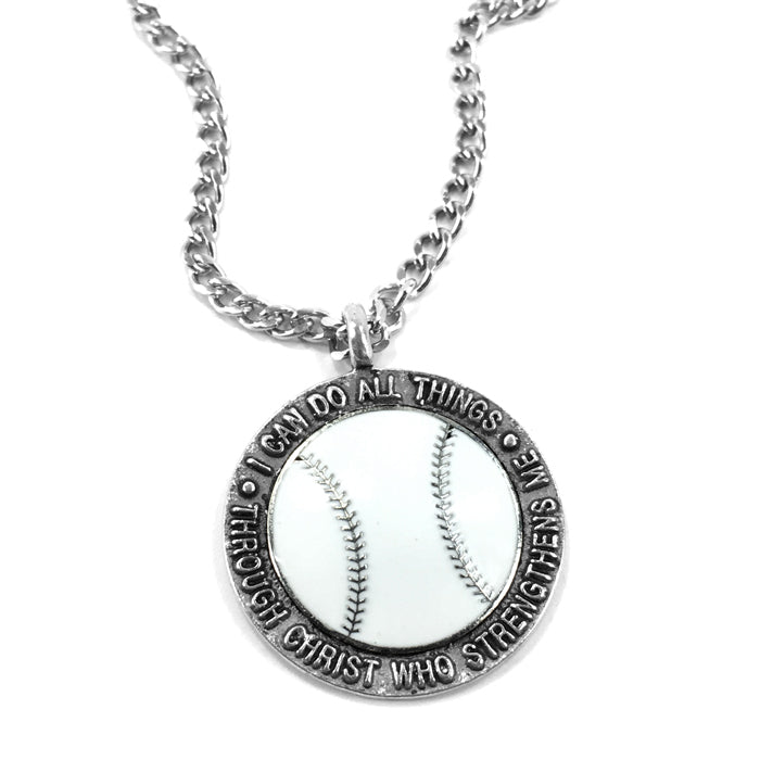 Baseball Necklace Phil 4:13 on 18 Inch Chain - Forgiven Jewelry