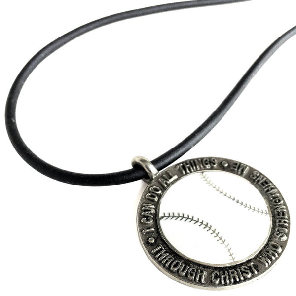 Baseball Necklace Phil 4:13 Silver - Forgiven Jewelry