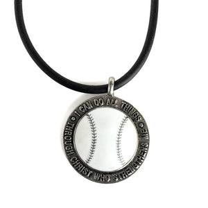 Baseball Necklace Phil 4:13 Silver - Forgiven Jewelry