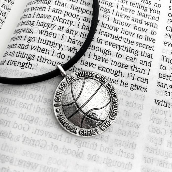 Basketball Necklace Rhodium Metal Bling Finish - Forgiven Jewelry