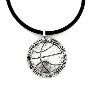 Basketball Necklace Rhodium Metal Bling Finish - Forgiven Jewelry