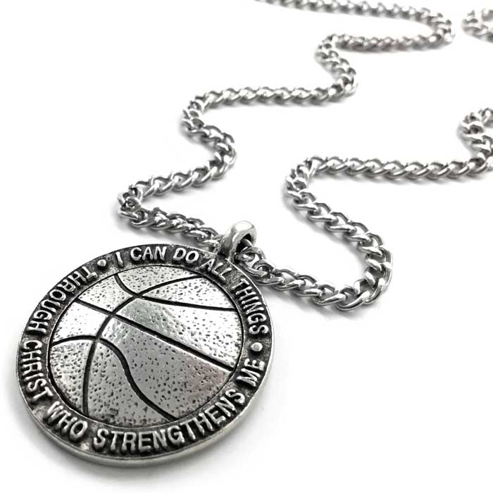 Basketball Antique Pewter Necklace On Chain - Forgiven Jewelry