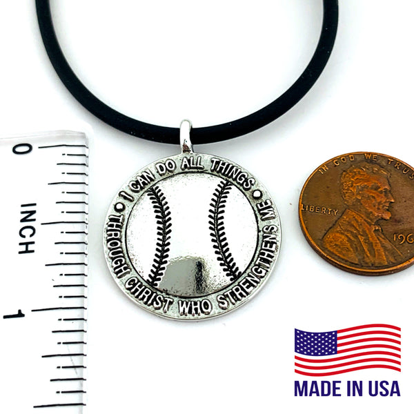 Baseball Necklace Rhodium Metal Finish Bling - Forgiven Jewelry