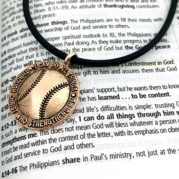 Baseball Necklace Rose Gold Metal Finish Color - Forgiven Jewelry