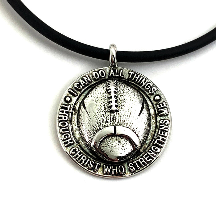 Football Necklace Pewter With Rhodium Metal Finish - Forgiven Jewelry