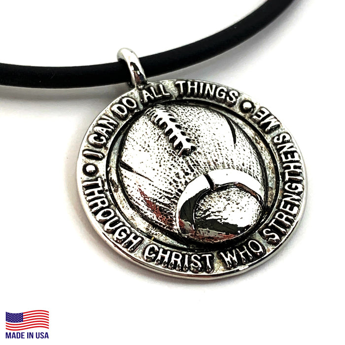 Football Necklace Pewter With Rhodium Metal Finish - Forgiven Jewelry
