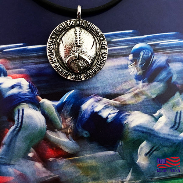 Football Necklace Pewter With Rhodium Metal Finish - Forgiven Jewelry
