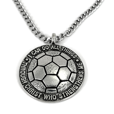 Soccer Necklace Antique Pewter 18 Inch Chain - Forgiven Jewelry