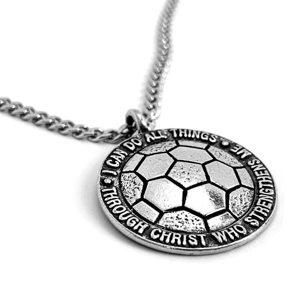 Soccer Necklace Antique Pewter 24 Inch Chain - Forgiven Jewelry