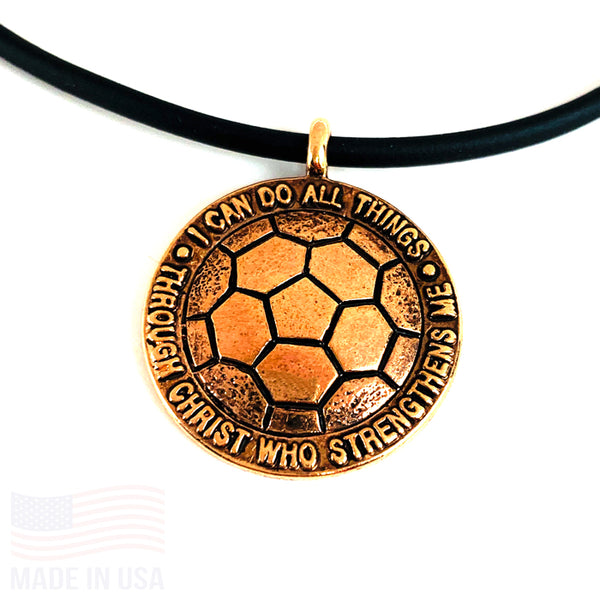 Soccer Rose Gold Color Finish Necklace on Black Rubber - Forgiven Jewelry
