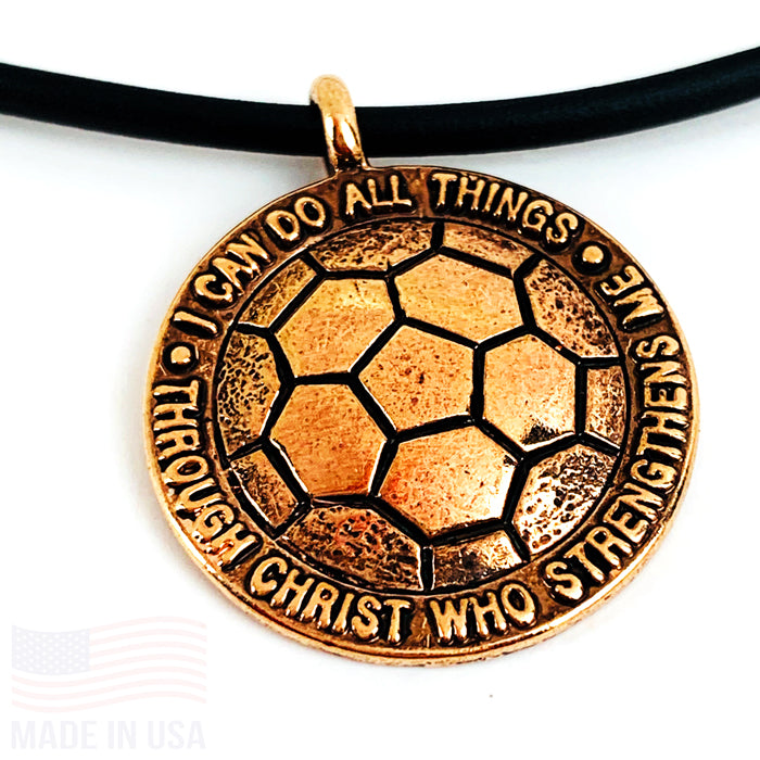 Soccer Rose Gold Color Finish Necklace on Black Rubber - Forgiven Jewelry