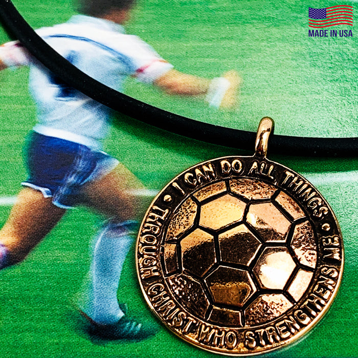 Soccer Rose Gold Color Finish Necklace on Black Rubber - Forgiven Jewelry