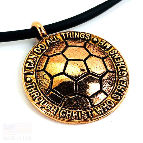 Soccer Rose Gold Color Finish Necklace on Black Rubber - Forgiven Jewelry
