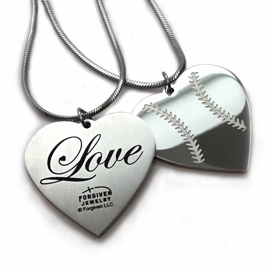 Baseball Heart Necklace on Rope Chain - Forgiven Jewelry