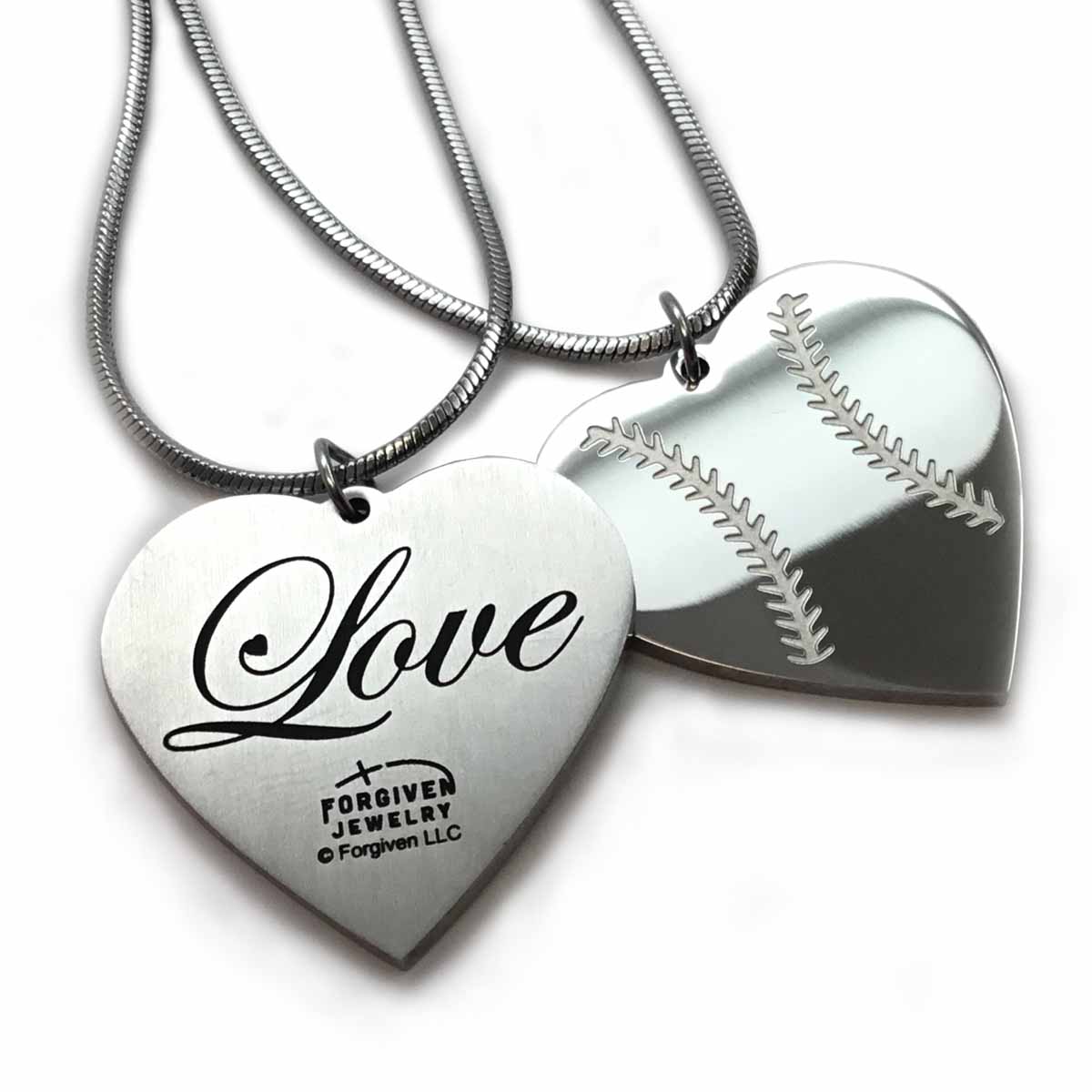 Baseball Heart Necklace on Rope Chain - Forgiven Jewelry