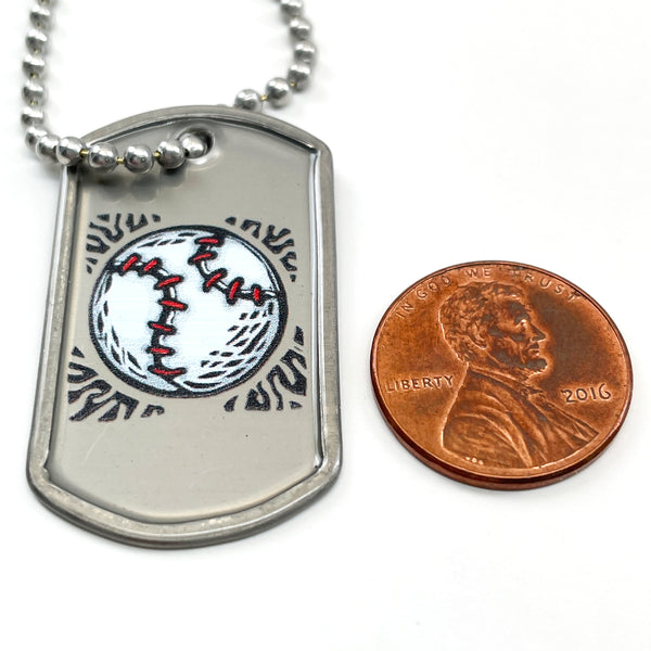 Baseball - Softball Mini Dog Tag Philippians 4:13 Necklace 30 Inch Ball Chain