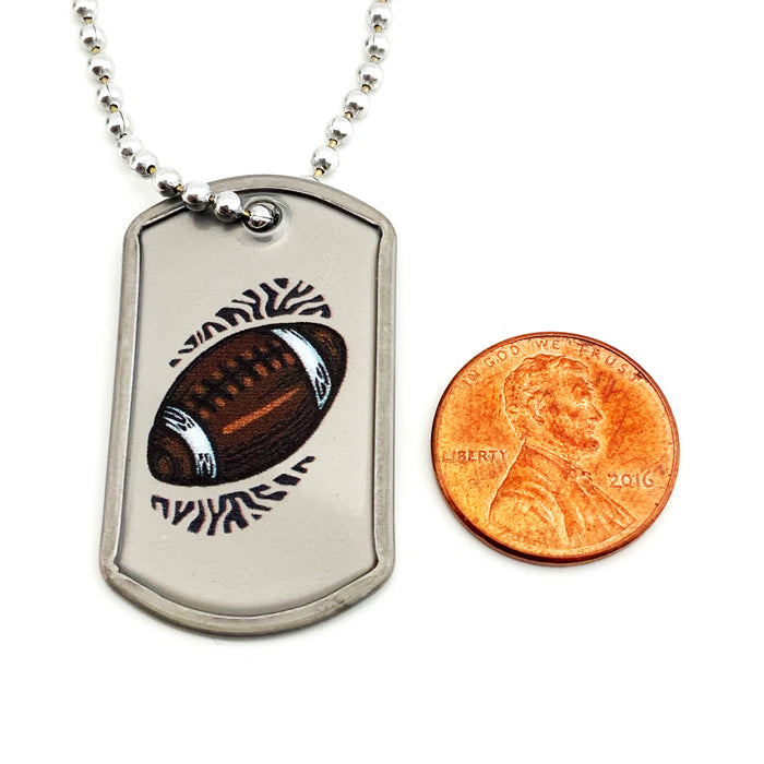 Football Mini Dog Tag Philippians 4:13 Necklace On 30 Inch Ball Chain - Forgiven Jewelry