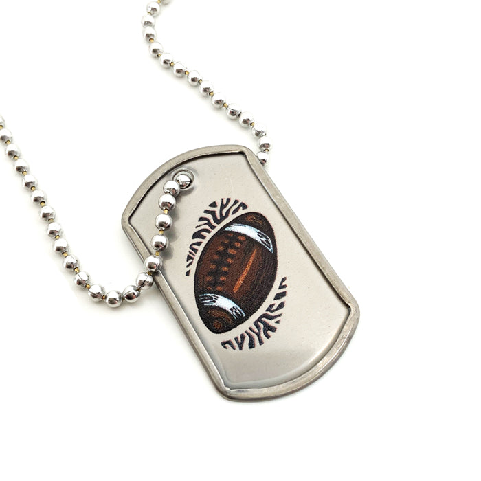 Football Mini Dog Tag Philippians 4:13 Necklace On 30 Inch Ball Chain - Forgiven Jewelry