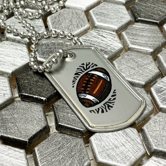 Football Mini Dog Tag Philippians 4:13 Necklace On 30 Inch Ball Chain - Forgiven Jewelry
