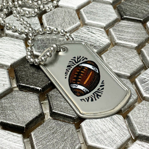 Football Mini Dog Tag Philippians 4:13 Necklace On 30 Inch Ball Chain - Forgiven Jewelry