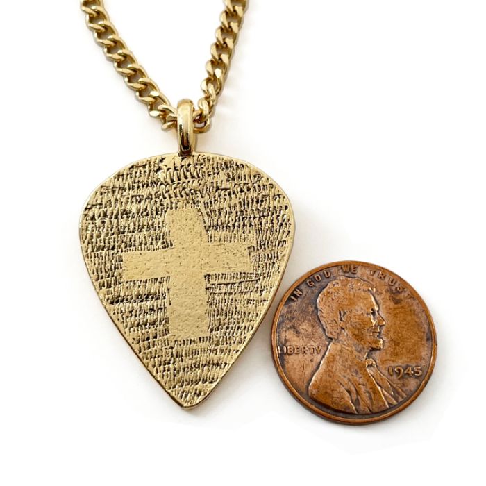 Cross Gold Guitar Pick Pendant Chain Necklace
