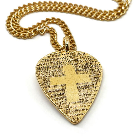 Cross Gold Guitar Pick Pendant Chain Necklace