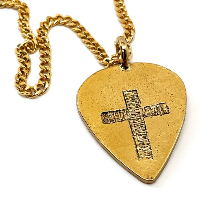 Cross Gold Guitar Pick Pendant Chain Necklace