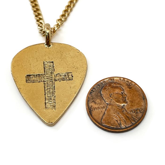 Cross Gold Guitar Pick Pendant Chain Necklace