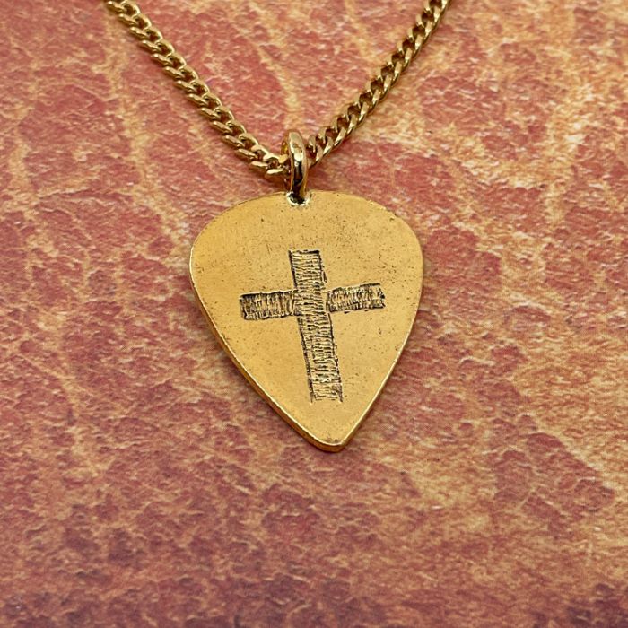 Cross Gold Guitar Pick Pendant Chain Necklace