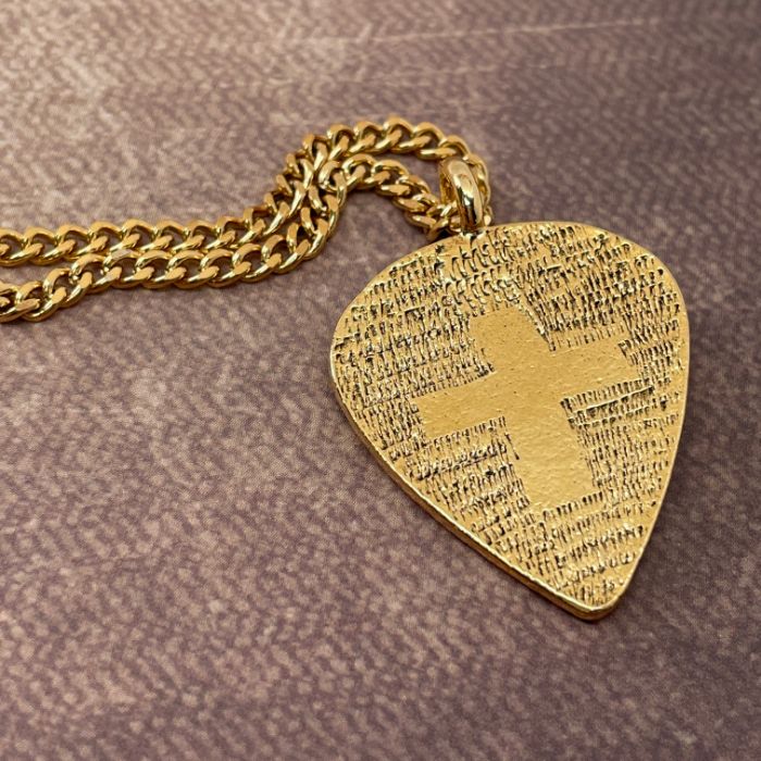Cross Gold Guitar Pick Pendant Chain Necklace
