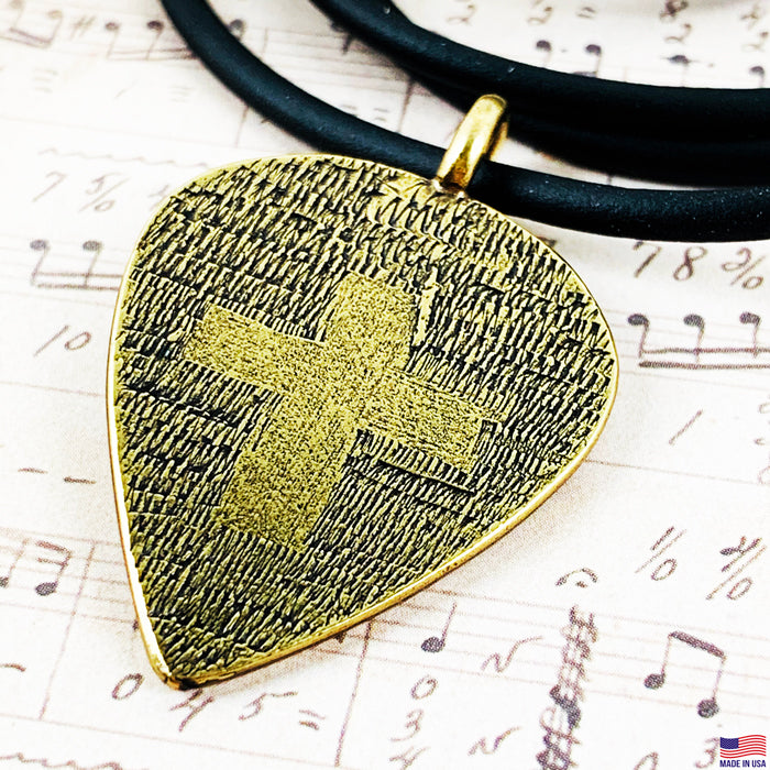 Cross Brass Guitar Pick Necklace - Forgiven Jewelry