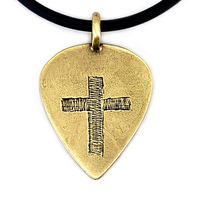 Cross Brass Guitar Pick Necklace - Forgiven Jewelry