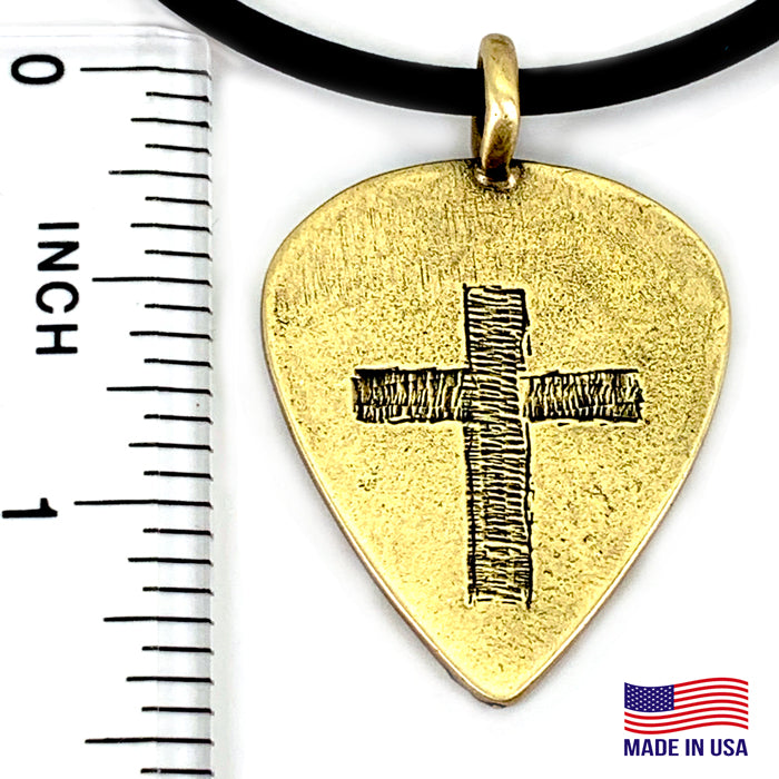 Cross Brass Guitar Pick Necklace - Forgiven Jewelry
