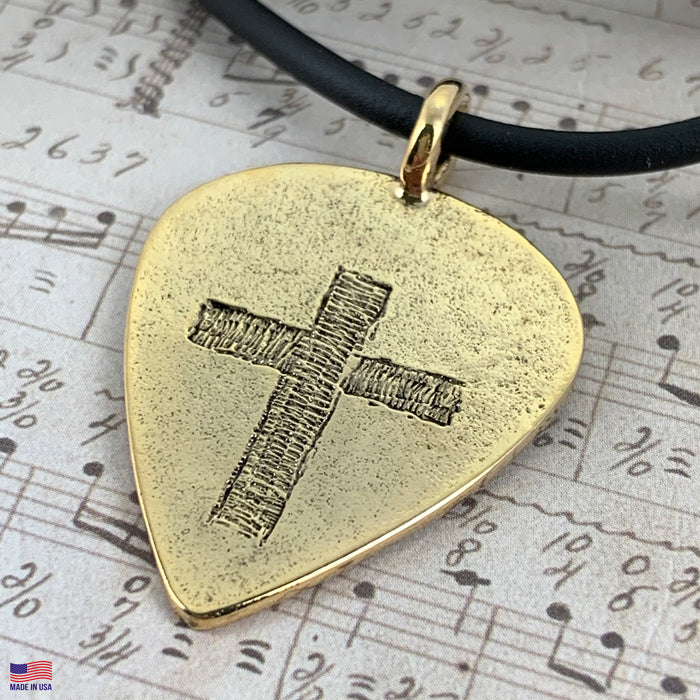 Cross Gold Guitar Pick Necklace - Forgiven Jewelry