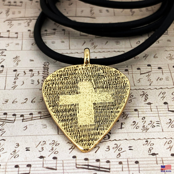 Cross Gold Guitar Pick Necklace - Forgiven Jewelry