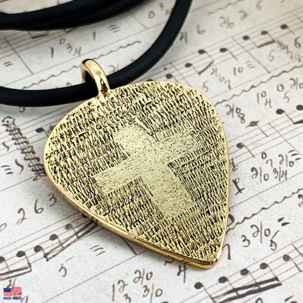Cross Gold Guitar Pick Necklace - Forgiven Jewelry