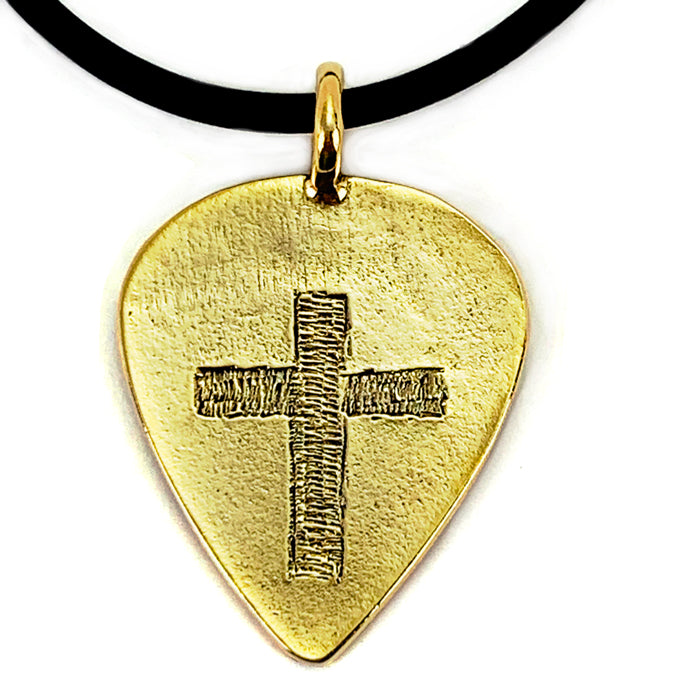 Cross Gold Guitar Pick Necklace - Forgiven Jewelry
